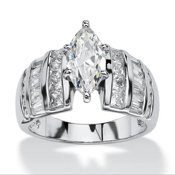 Jewelry - New 925 Silver Luxury Marquise Diamond Wedding  Band Modern Design Ring